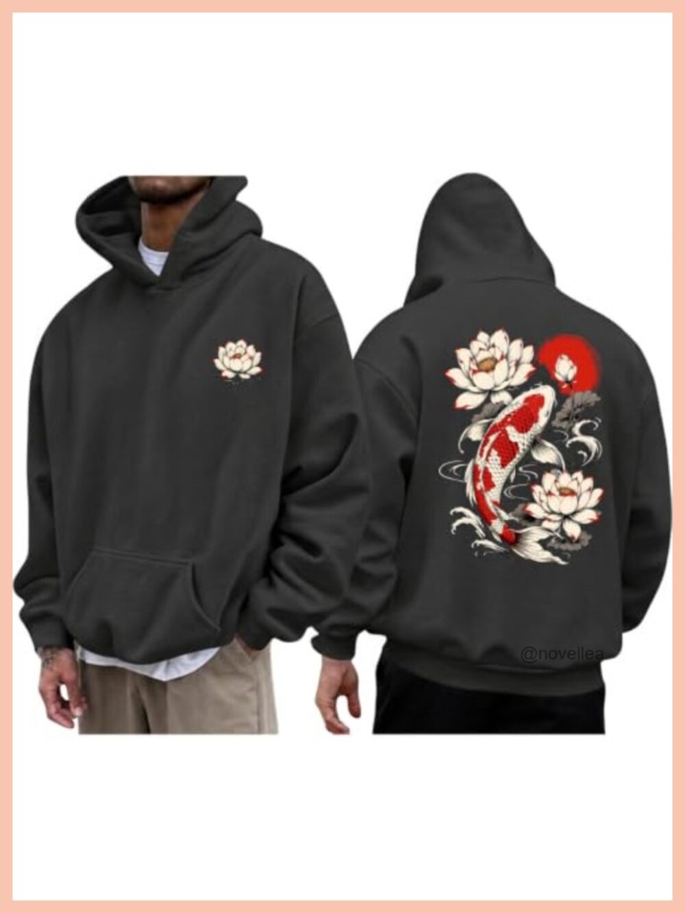 Japanese Graphic Fleece Hoodie Koi Fish Anime Streetwear Pullover
